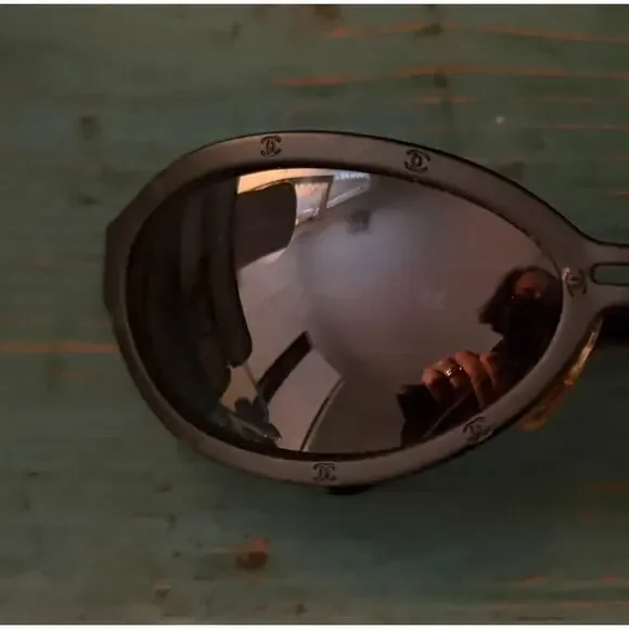 CHANEL Authentic Vintage ALL-OVER CC LOGO Micro Sunglasses Black Metal - Picture 4 of 16